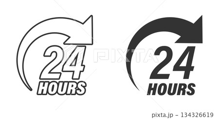 24 hours service icon in flat style. All day business and service vector illustration on isolated background. Quick service time sign business concept. 134326619