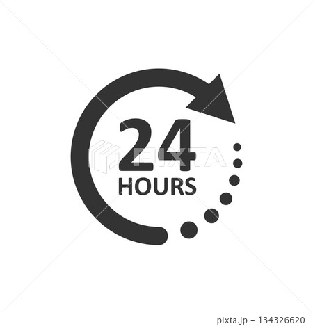 24 hours service icon in flat style. All day business and service vector illustration on isolated background. Quick service time sign business concept. 134326620