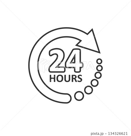 24 hours service icon in flat style. All day business and service vector illustration on isolated background. Quick service time sign business concept. 134326621
