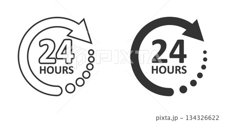 24 hours service icon in flat style. All day business and service vector illustration on isolated background. Quick service time sign business concept. 24 hours service icon in flat style. All day business and service vector illustration on isolated background. Quick service time sign business concept. 134326622