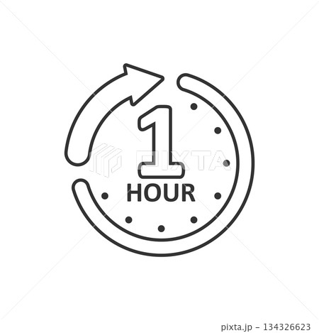1 hour clock icon in flat style. Timer countdown vector illustration on isolated background. Time measure sign business concept. 134326623