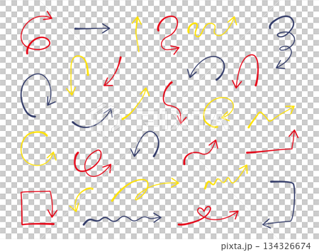 Doodle style arrows, hand-drawn color pen style decoration set 134326674