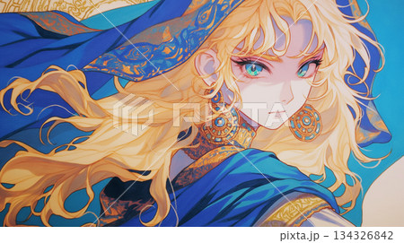 アラビアの風と光を感じる幻想建築と神秘的な人物が描かれた幻想背景|物語やゲームの世界観演出 アラビアの風と光を感じる幻想建築と神秘的な人物が描かれた幻想背景|物語やゲームの世界観演出 134326842