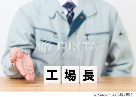 工場長のブロックと作業着を着たミドル男性ビジネスマン 工場長のブロックと作業着を着たミドル男性ビジネスマン 134326904