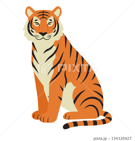 座っている虎のフラットデザインイラスト 134326927