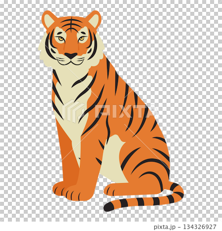 座っている虎のフラットデザインイラスト 134326927
