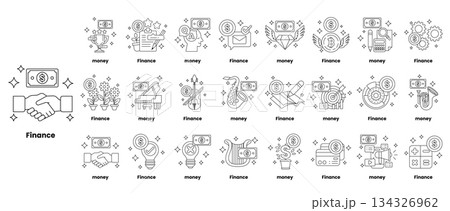 A series of black and white images of money and finance A series of black and white images of money and finance 134326962