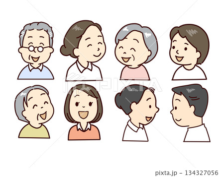 高齢者、福祉スタッフ表情セット 134327056