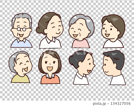 高齢者、福祉スタッフ表情セット 134327056