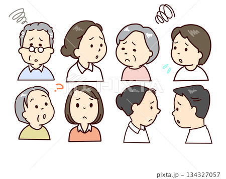 高齢者、福祉スタッフ表情セット 134327057