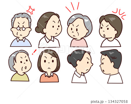 高齢者、福祉スタッフ表情セット 134327058
