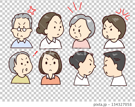 高齢者、福祉スタッフ表情セット 134327058
