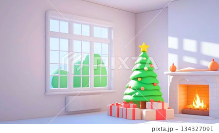 クレイ粘土風　クリスマスツリーのある部屋 134327091