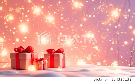 クレイ粘土風　キラキラ輝くクリスマスプレゼントのイメージ 134327132