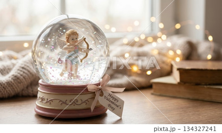 Snow Globe with Cupid Shooting Arrow 134327241