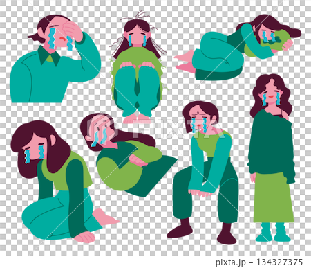 Crying woman illustration set Crying woman illustration set 134327375