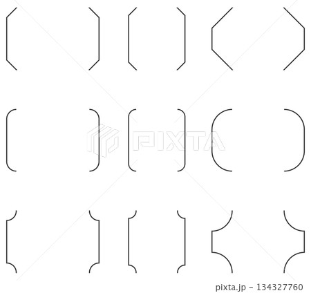 かっこ付き線素材12点セット（角・丸・飾り） 134327760