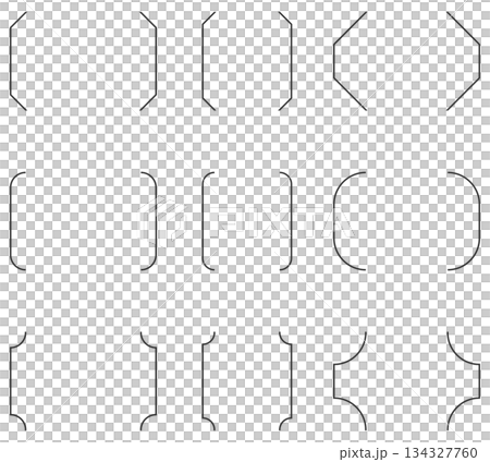 かっこ付き線素材12点セット（角・丸・飾り） 134327760