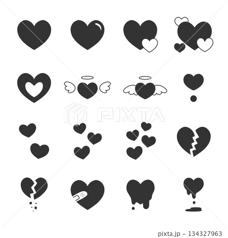 さまざまなハートのシンプルな手描きイラストアイコンセット  134327963
