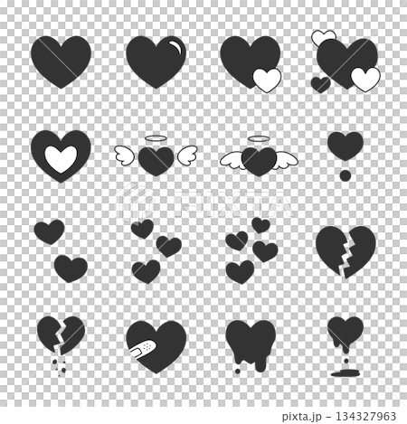 さまざまなハートのシンプルな手描きイラストアイコンセット  134327963