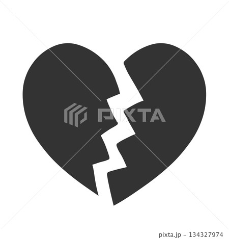 ひび割れたシンプルなハートの手描きイラストアイコン 134327974