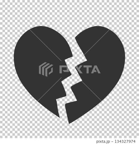ひび割れたシンプルなハートの手描きイラストアイコン 134327974