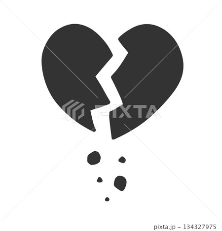 ひび割れて破片がボロボロと落ちているハートの手描きイラストアイコン 134327975