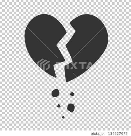 ひび割れて破片がボロボロと落ちているハートの手描きイラストアイコン 134327975