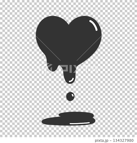 Hand-drawn illustration icon of a melting heart forming a puddle with highlights 134327980