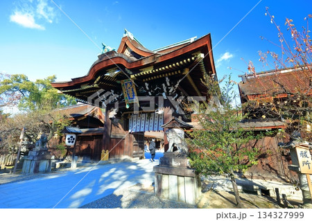 【京都府】快晴の北野天満宮の中門（三光門) 134327999