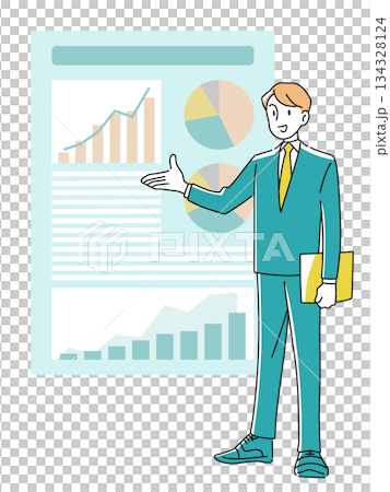 圖示：一位商務人士以圖表解釋 134328124