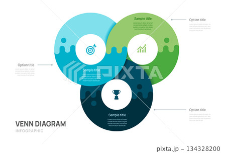 Venn diagram business infographic circle management chart template 3 ring options, presentation vector illustration. 134328200
