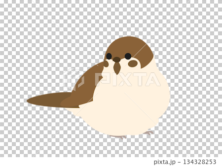 横向きの丸くふくらんだスズメのかわいいベクターイラスト 134328253
