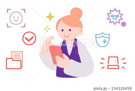 スマートフォンで認証を確認する女性 スマートフォンで認証を確認する女性 134328459