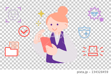 A woman checking authentication on her smartphone 134328459