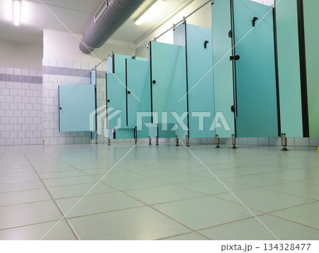 Lockers in empty locker room at sports club. Fitness center and swimming pool. Sports and health. 134328477