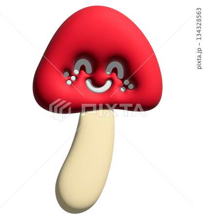 Inflated 3D smiling mushroom for model, plant, tree, spring, autumn, nature, garden, vegetable, vegan, restaurant, food icon, sticker, supermarket, grocery shopping, market, cute patch, pin 134328563