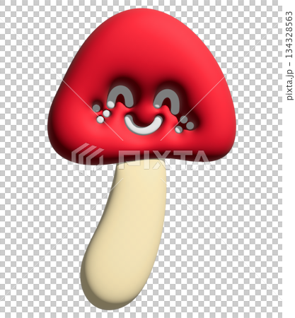 Inflated 3D smiling mushroom for model, plant, tree, spring, autumn, nature, garden, vegetable, vegan, restaurant, food icon, sticker, supermarket, grocery shopping, market, cute patch, pin 134328563