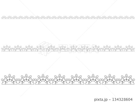 プリンセスと冬のテーマに使える装飾的なボーダー・王冠と雪の結晶・エレガントなティアラ風の罫線セット 134328604