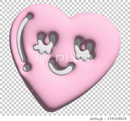 Smiling pink heart in 3D for Valentine's Day, sticker, merchandise, fabric, decoration, love icon, wedding card, campaign badge, sign, symbol, women empowerment, girl power, pin, cute patch, brooch 134328620