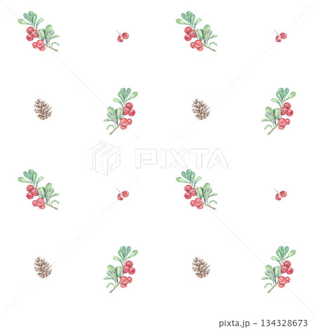 Seasoned winter watercolor pattern with red berriyes 134328673