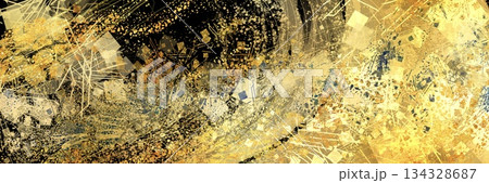 お正月風金色のブラシストロークが輝く横長背景 134328687