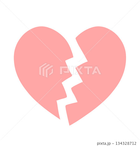 ひび割れたシンプルなハートの手描きイラストアイコン 赤 134328712
