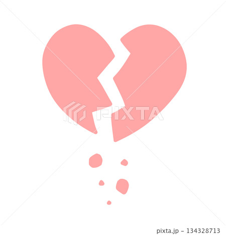 ひび割れて破片がボロボロと落ちているハートの手描きイラストアイコン 赤 134328713