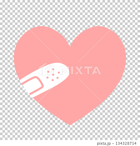 Simple hand-drawn illustration icon of a heart with a bandage on it, red Simple hand-drawn illustration icon of a heart with a bandage on it, red 134328714