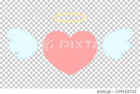 Simple hand-drawn illustration icon of a heart with wings and a halo 134328722