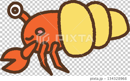 手書き風の生き物単品アイコンイラスト　ヤドカリ 134328968