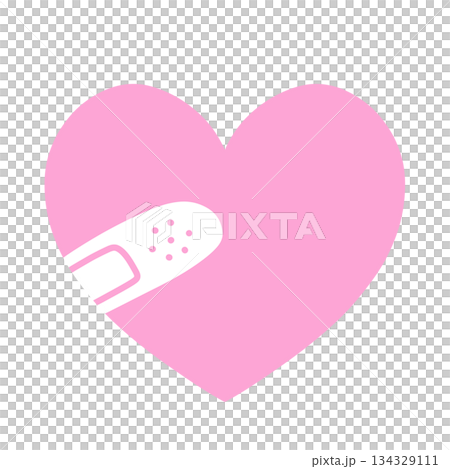 Simple heart with bandage hand-drawn illustration icon (pink) 134329111