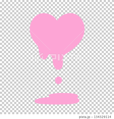 溶けて水たまりを作っているハートの手描きイラストアイコン ピンク 134329114