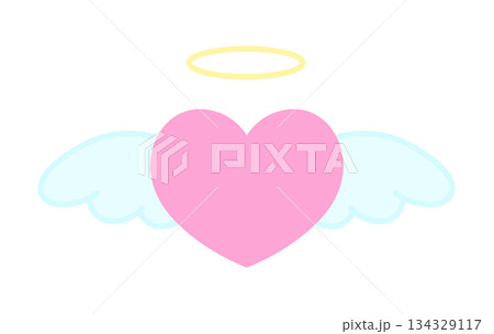 羽とヘイローがついたシンプルなハートの手描きイラストアイコン  134329117